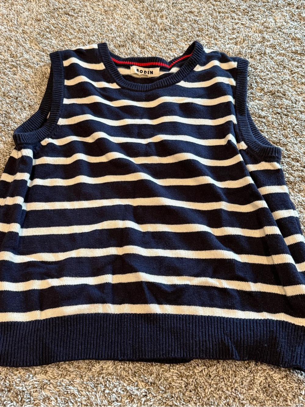 Boden Navy & White Striped Sleeveless Knit Top